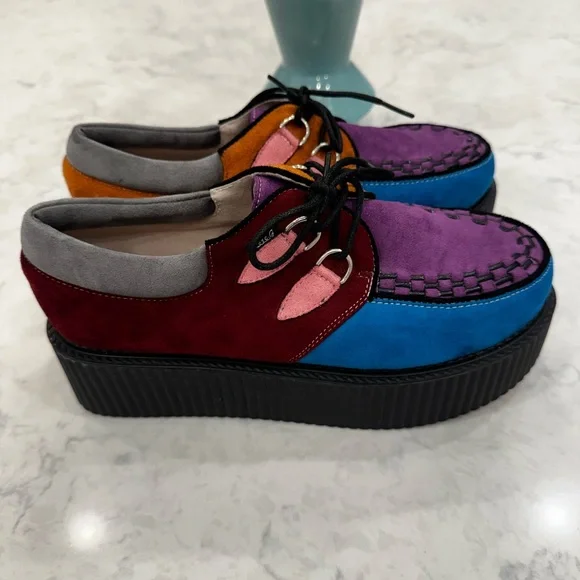 Rose G Platform Creeper Shoes Colorblock Suede Harajuku Y2K Chunky Size 8 - Picture 2 of 11